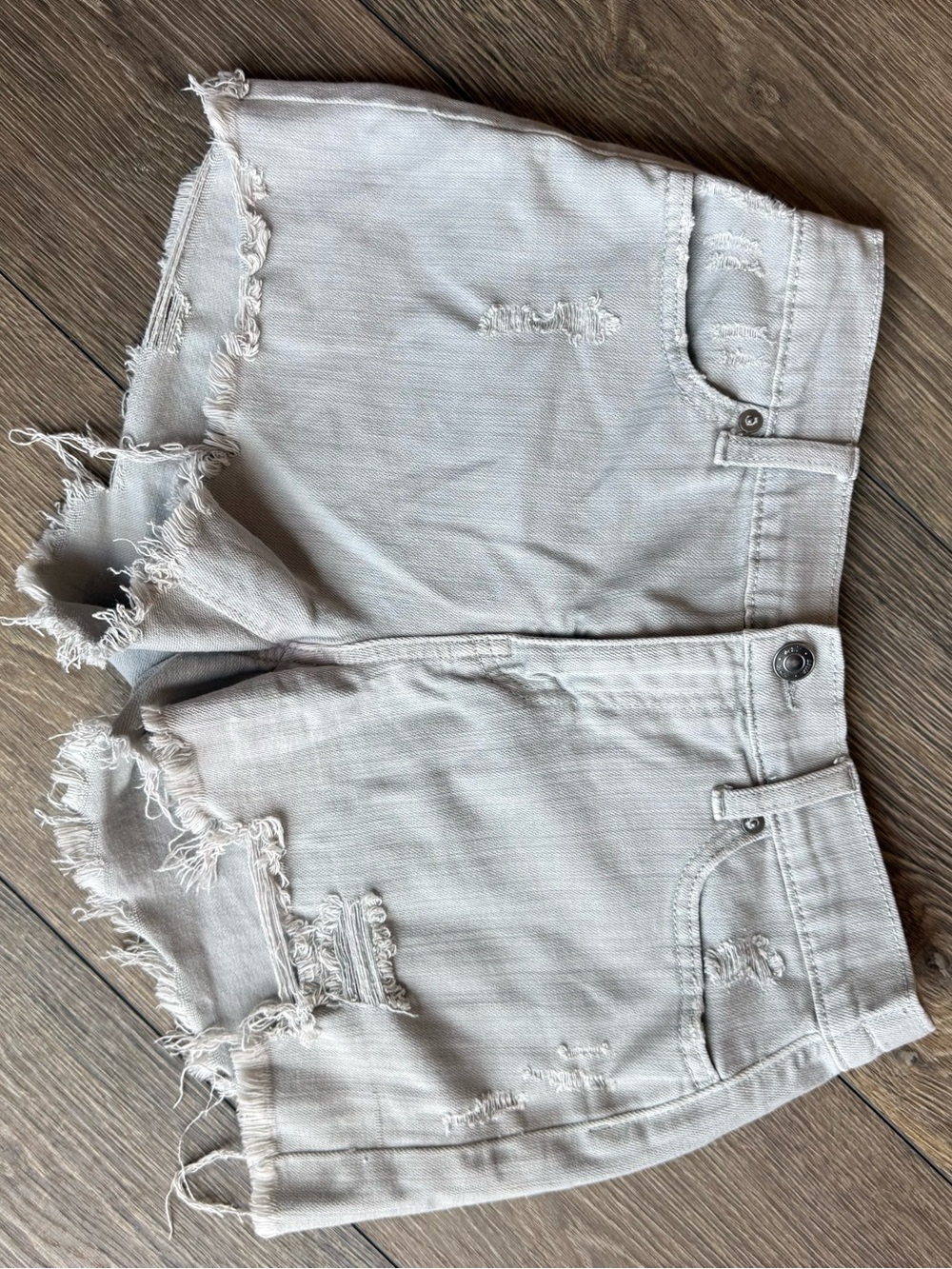 aerie Light White Distressed Denim Shorts